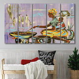 African Mother Cooking, Ethnic Wall Art, Gift For Moom Larger Canvas Art, 5 Piece Canvas Prints Wall Art Decor
