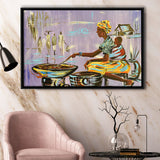 African Mother Cooking, Ethnic Wall Art, Gift For Moom Framed Canvas Prints Wall Art Home Decor,Floating Frame
