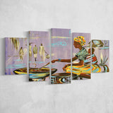 African Mother Cooking, Ethnic Wall Art, Gift For Moom 5 Panels, Canvas Prints Wall Art Decor, Large Canvas Art