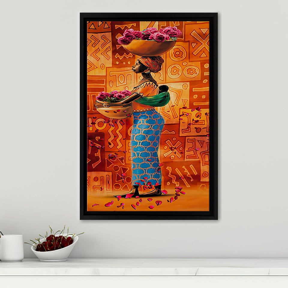 African Mother Holding a Basket Framed Canvas Prints Wall Art - Painting Canvas,Wall Decor, Painting Prints, Floating Frame