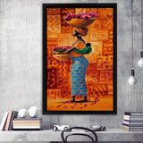 African Mother Holding a Basket Framed Canvas Prints Wall Art - Painting Canvas,Wall Decor, Painting Prints, Floating Frame