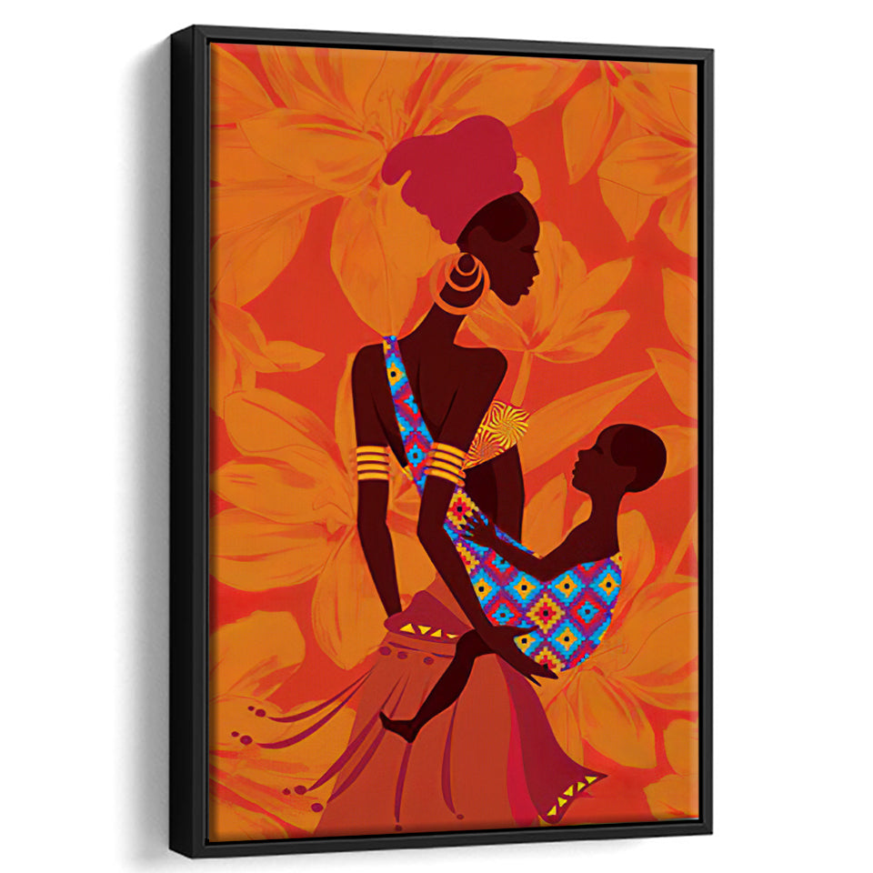 African Mother and Child Framed Canvas Prints Wall Art - Painting Canvas,Wall Decor, Painting Prints, Floating Frame