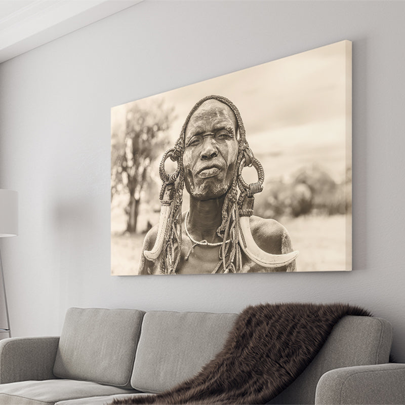 African Mursi Tribe Omo Valley Canvas Prints Wall Art - Painting Canvas, African Art, Home Wall Decor, Painting Prints, For Sale