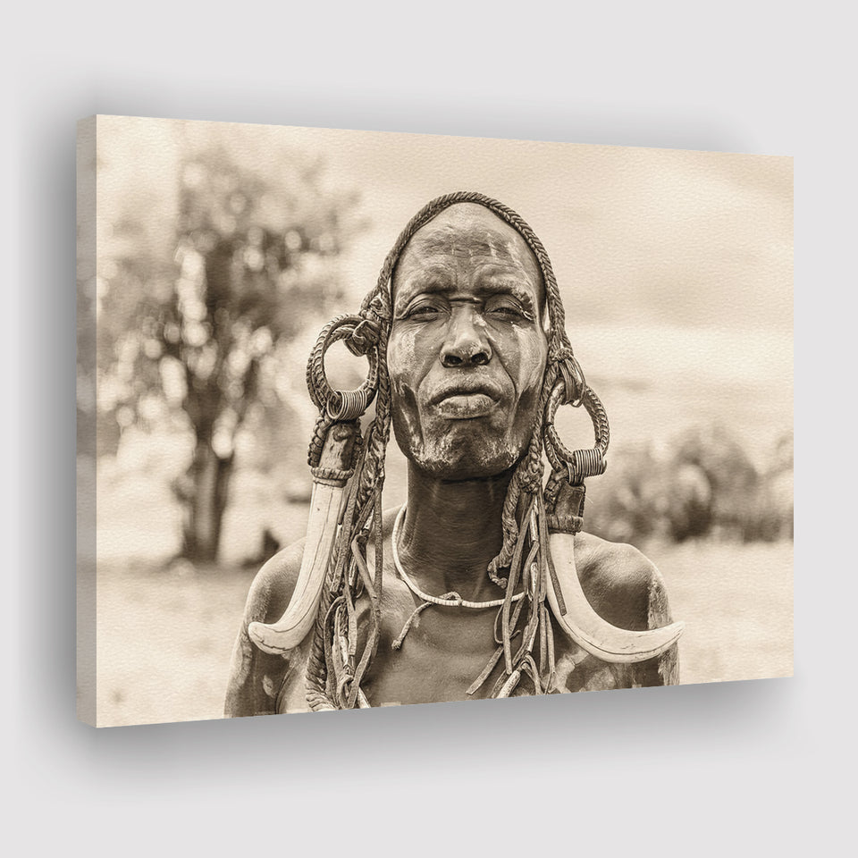 African Mursi Tribe Omo Valley Canvas Prints Wall Art - Painting Canvas, African Art, Home Wall Decor, Painting Prints, For Sale