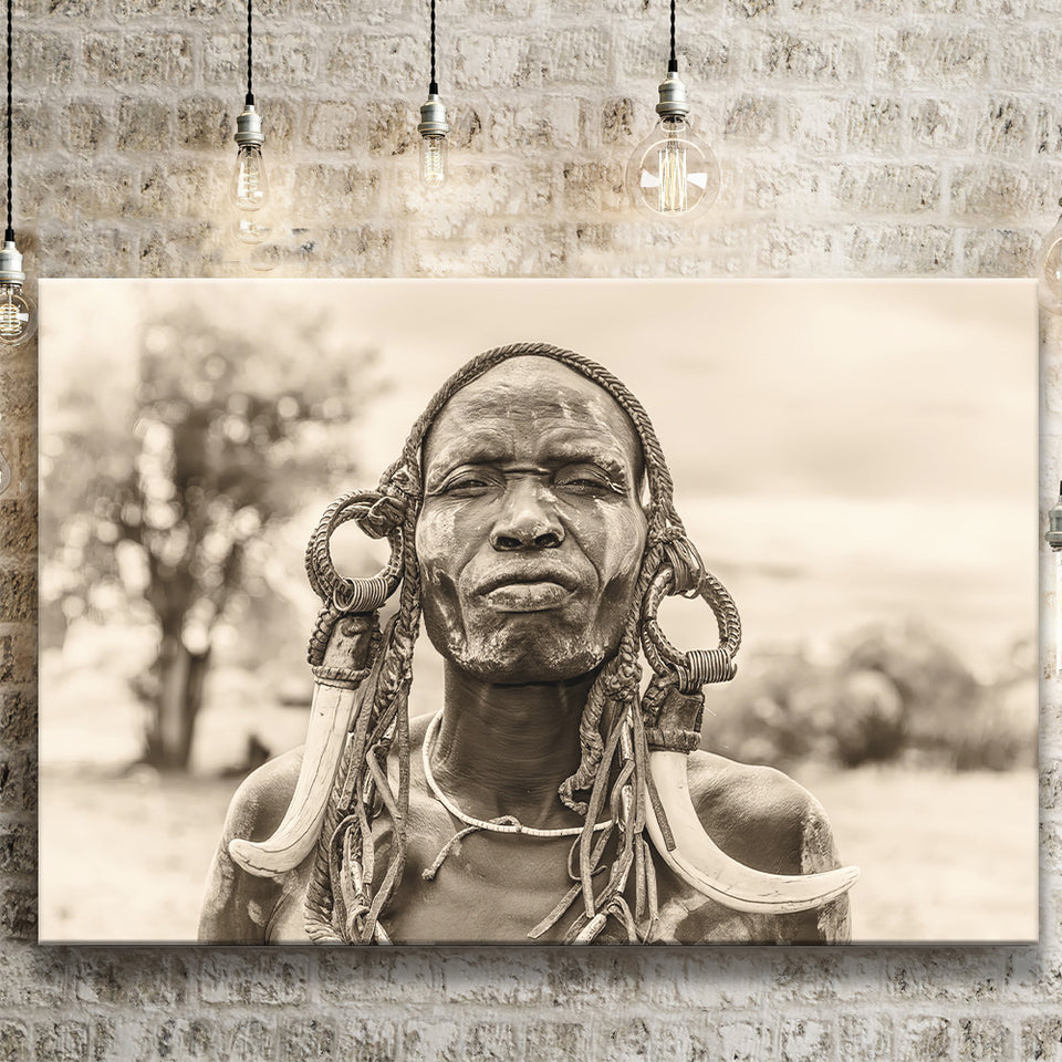 African Mursi Tribe Omo Valley Canvas Prints Wall Art - Painting Canvas, African Art, Home Wall Decor, Painting Prints, For Sale