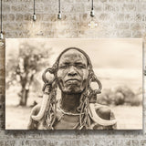 African Mursi Tribe Omo Valley Canvas Prints Wall Art - Painting Canvas, African Art, Home Wall Decor, Painting Prints, For Sale
