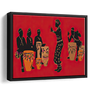 African Musicians Play Drums Framed Canvas Prints Wall Art - Painting Canvas,African Art,Wall Decor, Floating Frame, For Sale