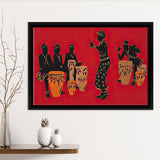 African Musicians Play Drums Framed Canvas Prints Wall Art - Painting Canvas,African Art,Wall Decor, Floating Frame, For Sale
