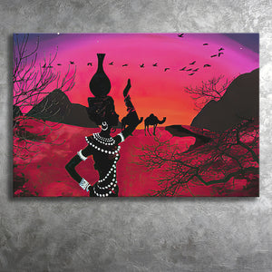 African Native Tribal Culture Sunset Canvas Prints Wall Art - Painting Canvas, African Art, Home Wall Decor, Painting Prints, For Sale