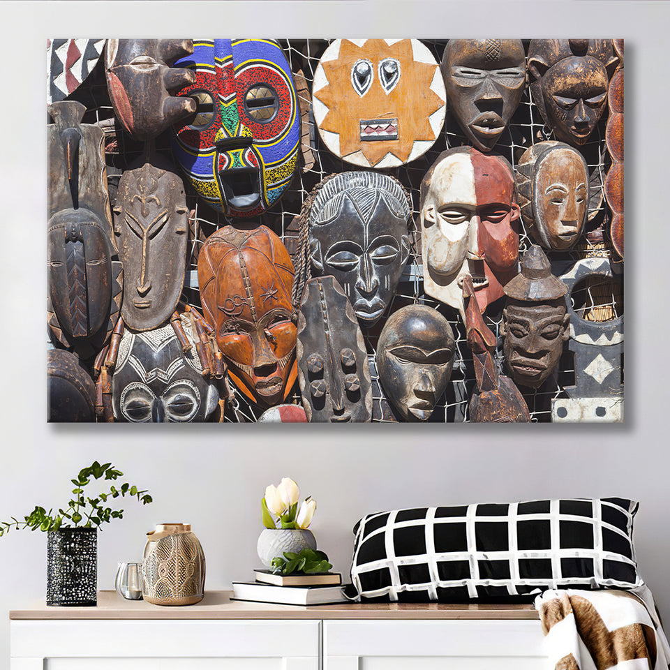 African Old Tribal Mask Canvas Prints Wall Art - Painting Canvas, African Art, Home Wall Decor, Painting Prints, For Sale