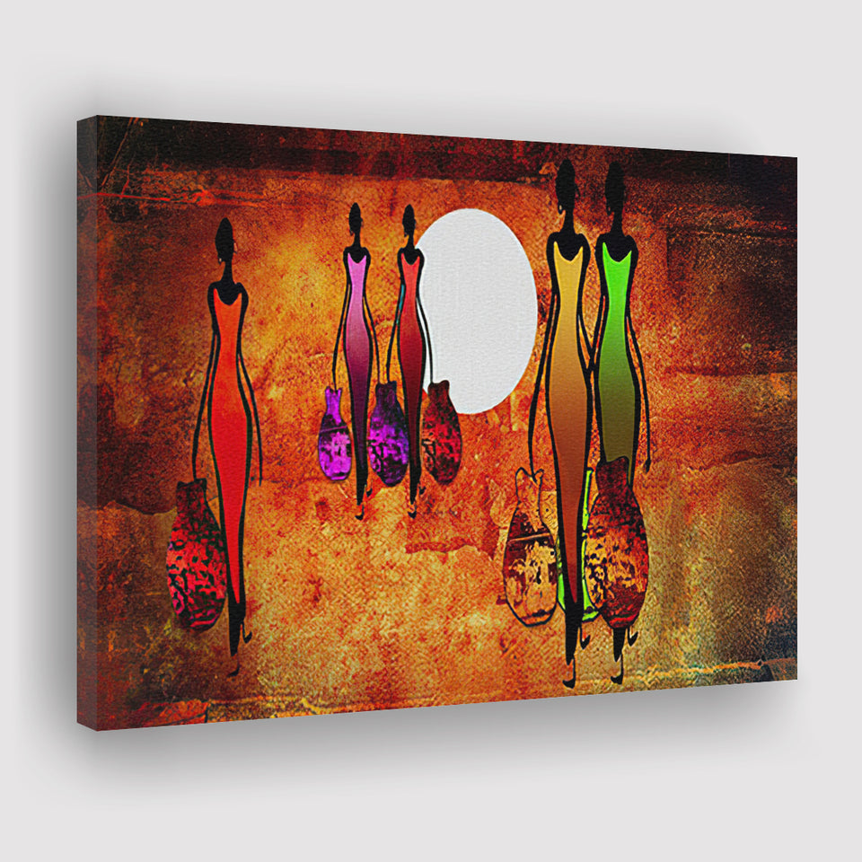 African Retro Ladies Colorful Canvas Prints Wall Art - Painting Canvas, African Art, Home Wall Decor, Painting Prints, For Sale
