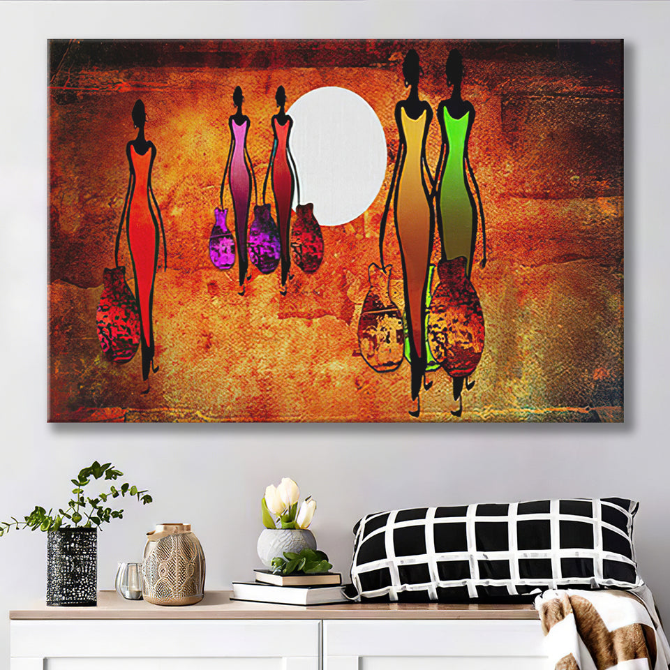 African Retro Ladies Colorful Canvas Prints Wall Art - Painting Canvas, African Art, Home Wall Decor, Painting Prints, For Sale