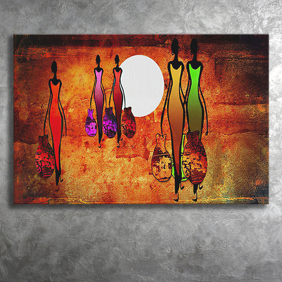 African Retro Ladies Colorful Canvas Prints Wall Art - Painting Canvas, African Art, Home Wall Decor, Painting Prints, For Sale