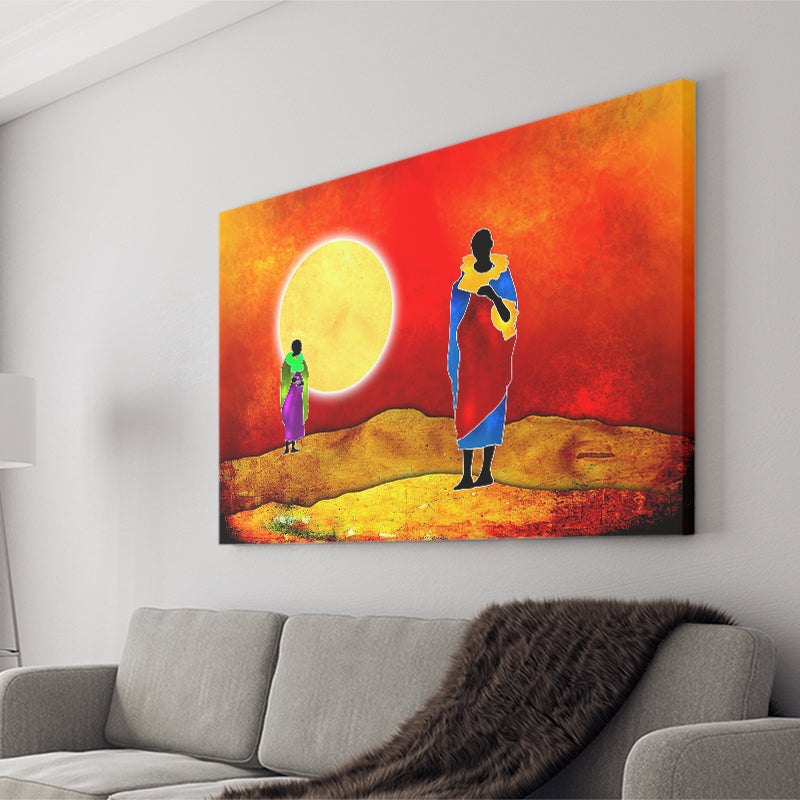 African Retro Style Sunset Canvas Prints Wall Art - Painting Canvas, African Art, Home Wall Decor, Painting Prints, For Sale