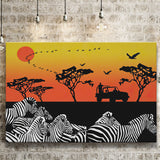 African Savanna Group of Zebra Canvas Prints Wall Art - Painting Canvas, African Art, Home Wall Decor, Painting Prints, For Sale
