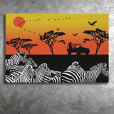 African Savanna Group of Zebra Canvas Prints Wall Art - Painting Canvas, African Art, Home Wall Decor, Painting Prints, For Sale