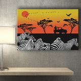 African Savanna Group of Zebra Canvas Prints Wall Art - Painting Canvas, African Art, Home Wall Decor, Painting Prints, For Sale