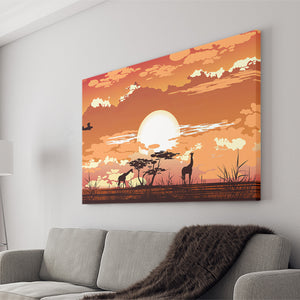 African Savanna Sunset wwild Animals Canvas Prints Wall Art - Painting Canvas, African Art, Home Wall Decor, Painting Prints, For Sale