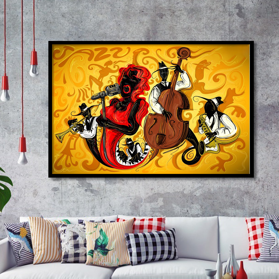 African Traditional Music Cartoon Framed Art Prints Wall Decor