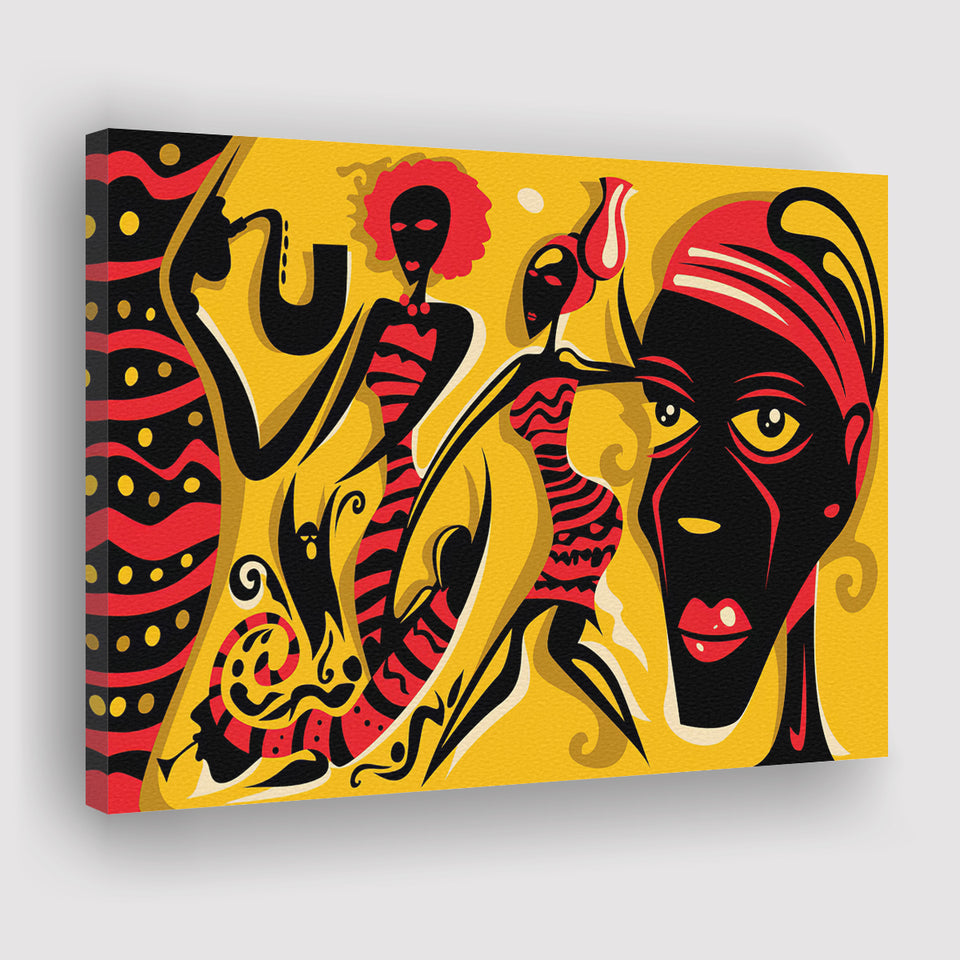 African Tribal Music Sax Abstract Canvas Prints Wall Art - Painting Canvas, African Art, Home Wall Decor, Painting Prints, For Sale