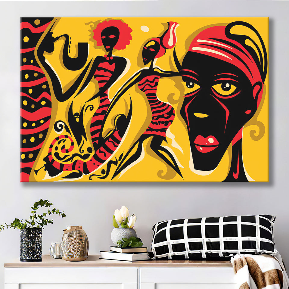 African Tribal Music Sax Abstract Canvas Prints Wall Art - Painting Canvas, African Art, Home Wall Decor, Painting Prints, For Sale