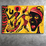 African Tribal Music Sax Abstract Canvas Prints Wall Art - Painting Canvas, African Art, Home Wall Decor, Painting Prints, For Sale