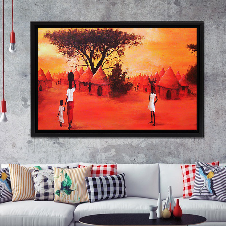 African Art, Traditional Wall Art, Tribal Life of Africa, Colorful Wall Art, Figurative Art canvas, Framed Wall Art, Ready shops to Hang