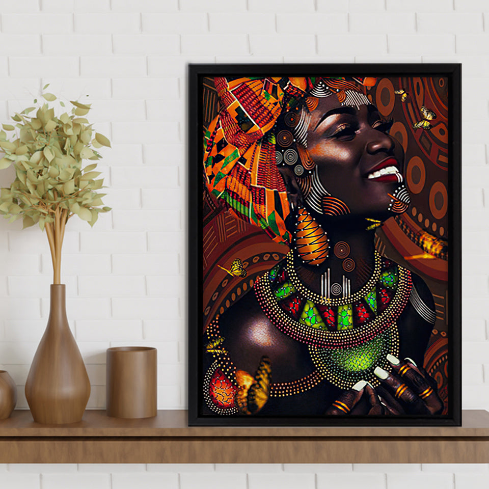 African Tribal Woman in Animated Framed Canvas Prints Wall Art - Painting Canvas,Wall Decor, Painting Prints, Floating Frame