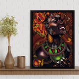 African Tribal Woman in Animated Framed Canvas Prints Wall Art - Painting Canvas,Wall Decor, Painting Prints, Floating Frame