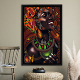 African Tribal Woman in Animated Framed Canvas Prints Wall Art - Painting Canvas,Wall Decor, Painting Prints, Floating Frame