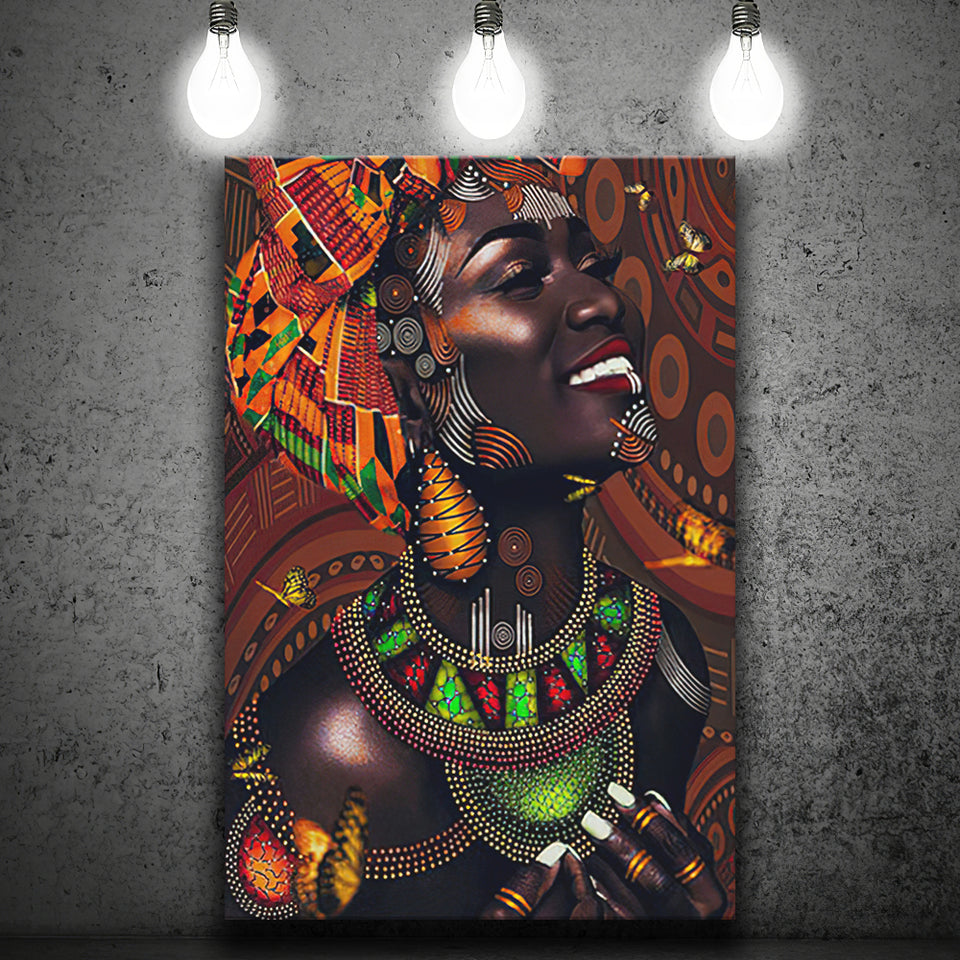 African Tribal Woman in Animated Canvas Prints Wall Art - Painting Canvas, African Art, Home Wall Decor, Painting Prints, For Sale