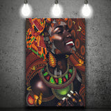 African Tribal Woman in Animated Canvas Prints Wall Art - Painting Canvas, African Art, Home Wall Decor, Painting Prints, For Sale