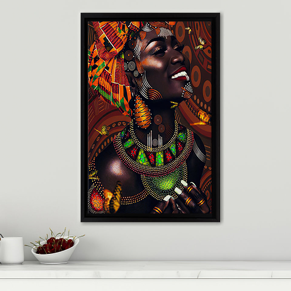 African Tribal Woman in Animated Framed Canvas Prints Wall Art - Painting Canvas,Wall Decor, Painting Prints, Floating Frame