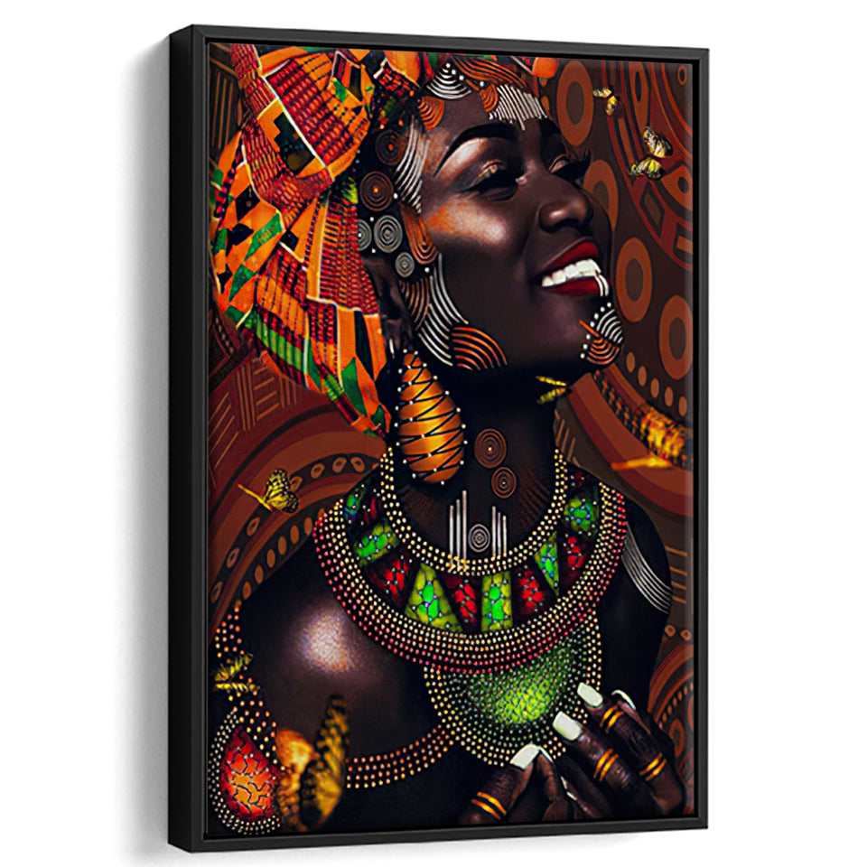 African Tribal Woman in Animated Framed Canvas Prints Wall Art - Painting Canvas,Wall Decor, Painting Prints, Floating Frame