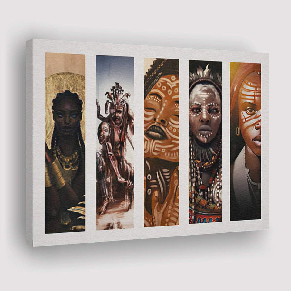 African Tribe Warriors Collage Canvas Prints Wall Art - Painting Canvas, African Art, Home Wall Decor, Painting Prints, For Sale