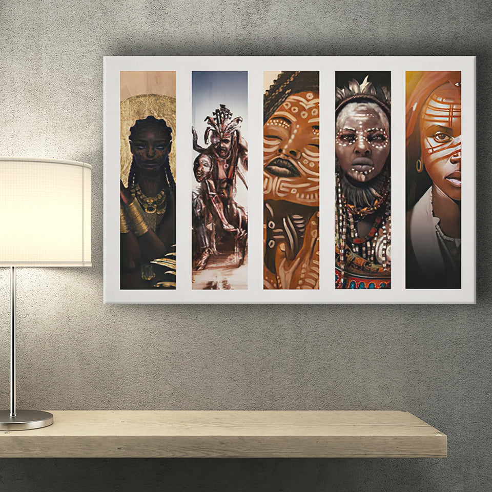 African Tribe Warriors Collage Canvas Prints Wall Art - Painting Canvas, African Art, Home Wall Decor, Painting Prints, For Sale
