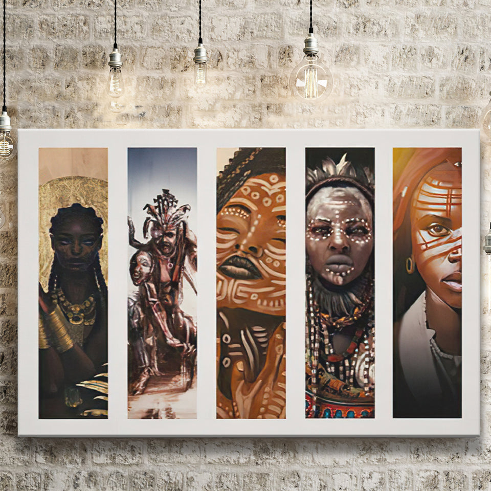 African Tribe Warriors Collage Canvas Prints Wall Art - Painting Canvas, African Art, Home Wall Decor, Painting Prints, For Sale