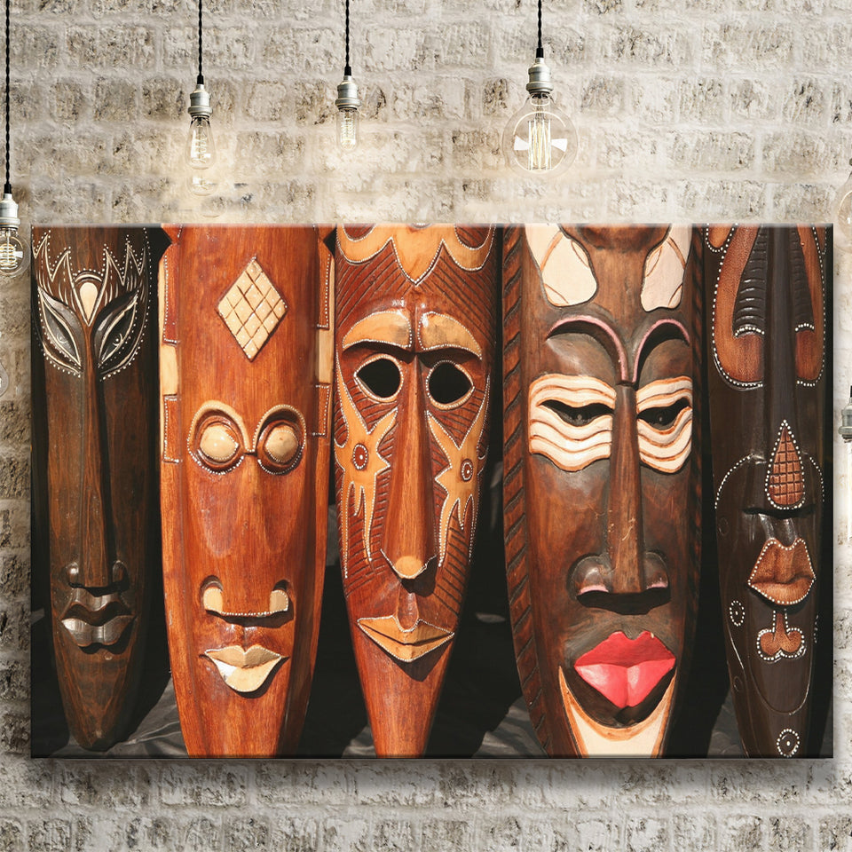 African Types of Masks Canvas Prints Wall Art - Painting Canvas, African Art, Home Wall Decor, Painting Prints, For Sale