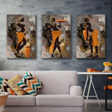 Orange Women Canvas Print, Woman Silhouette Art, African Girl Canvas Ethnic Set of 3 Piece Canvas Prints Wall Art Decor