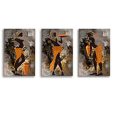 Orange Women Canvas Print, Woman Silhouette Art, African Girl Canvas Ethnic Set of 3 Piece Canvas Prints Wall Art Decor
