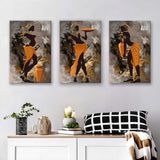 Orange Women Canvas Print, Woman Silhouette Art, African Girl Canvas Ethnic Set of 3 Piece Canvas Prints Wall Art Decor