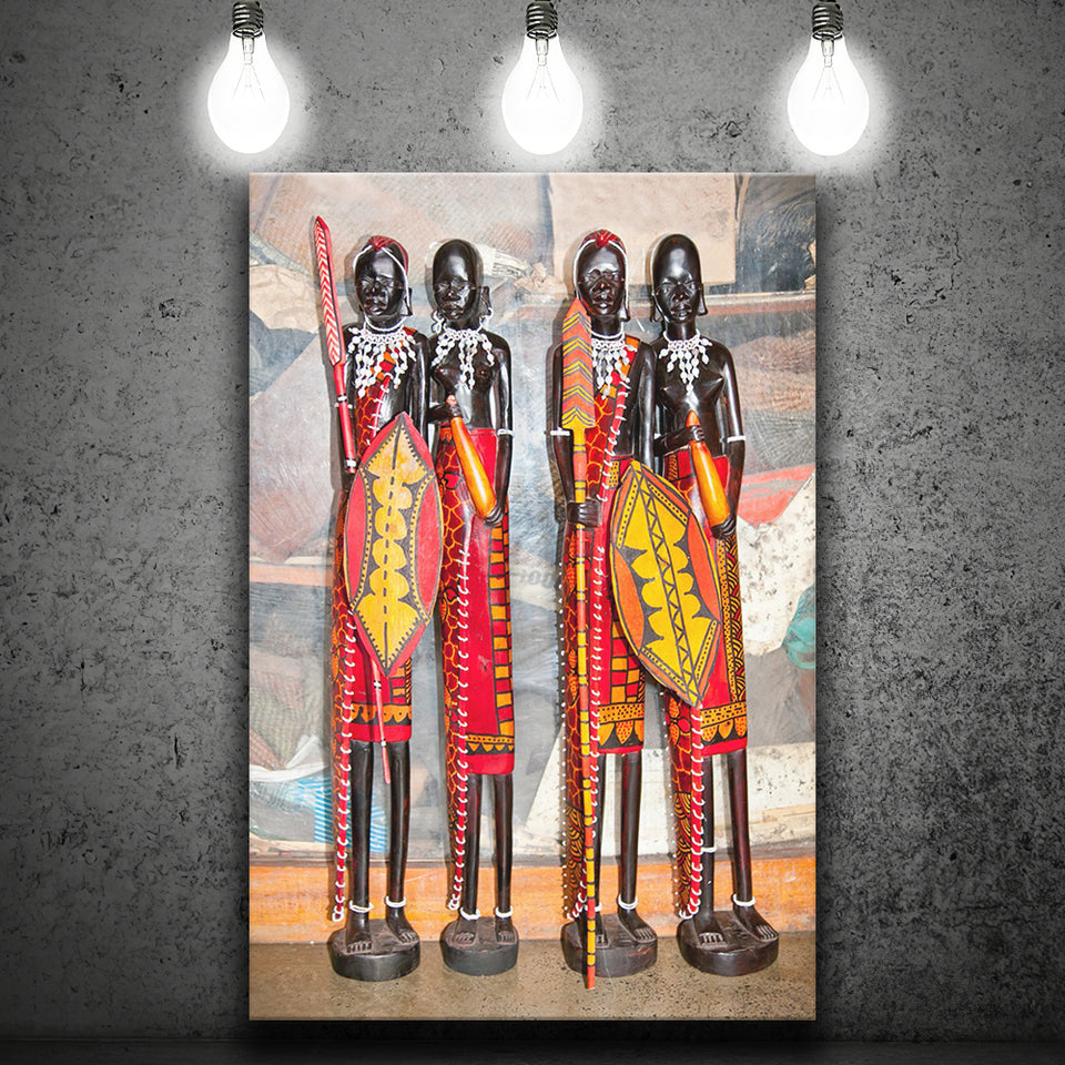 African Warrior Sculpture Canvas Prints Wall Art - Painting Canvas, African Art, Home Wall Decor, Painting Prints, For Sale