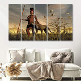 African Warrior Woman 5 Pieces B Canvas Prints Wall Art - Painting Canvas, Multi Panels, Wall Decor