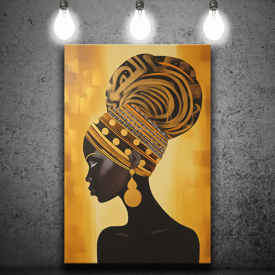 African Woman Afrocentric Golden, Painting Art, Canvas Prints Wall Art Home Decor