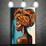 African Woman Painting Art White And Blue Background, Painting Art, Canvas Prints Wall Art Home Decor