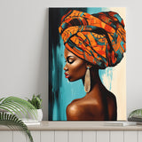African Woman Painting Art White And Blue Background, Painting Art, Canvas Prints Wall Art Home Decor