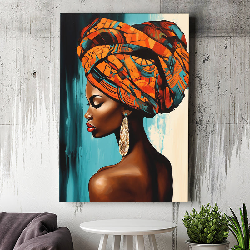 African Woman Painting Art White And Blue Background, Painting Art, Canvas Prints Wall Art Home Decor