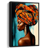 African Woman Painting Art White And Blue Background,Framed Canvas Prints,Floating Frame, Wall Art Home Decor