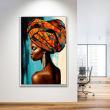 African Woman Painting Art White And Blue Background,Framed Canvas Prints,Floating Frame, Wall Art Home Decor