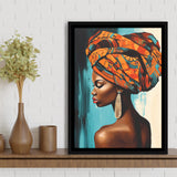 African Woman Painting Art White And Blue Background,Framed Canvas Prints,Floating Frame, Wall Art Home Decor